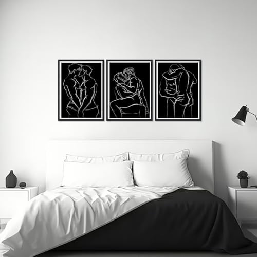 Black and White Gay Lover Canvas Wall Art 3 Panels Nude Man Line Posters Minimalist Male Couple Prints Artwork Wall Decor for Living Room Bedroom Bathroom Hotel Framed Ready to Hang 16x24inchx3pcs - color: Art02, size: 16x24x3Pcs Black Framed