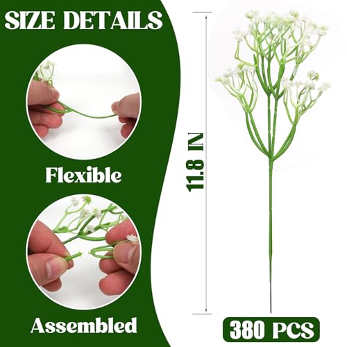 380 Pcs Baby Breath Artificial Flowers Fake White Baby Breath Flower Artificial Bulk Real Touch Faux Gypsophila Bouquet for Wedding Floral Arrangement Centerpieces Table Decoration - size: 380 PCS