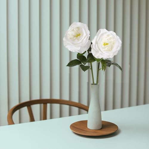 2Pcs 5.12" Silk Roses Big Bloom Fake White Rose with Stems 25.60" Long Real Touch Faux Rose Peonies Artificial Flowers for Arrangement Wedding Home Kitchen Spring Table Centerpiece (White) - color: White