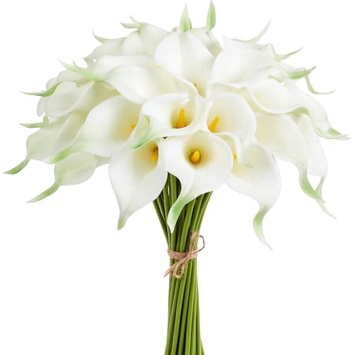 Artificial Calla Lily 12Pcs White Real Touch Faux Flowers for Wedding Bouquet, Bride Bridal Shower, Spring Home Kitchen Table Decor, Fake Lilies for Centerpieces, Party Decorations - color: White