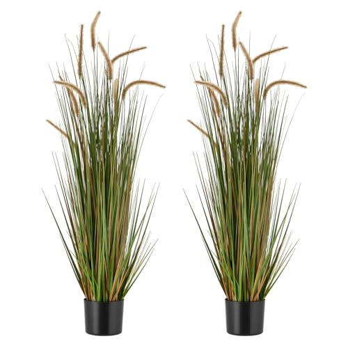 VEVOR Artificial Grass Plant, 2 Pack 47 inch Horsetail Reed Grass in Pot, Premium PVC Faux Fake Greenery Shrubs Plant for Indoor Outdoor House Home Garden Office Room Décor, Housewarming, Green - color: Horsetail Grass, size: 4FT