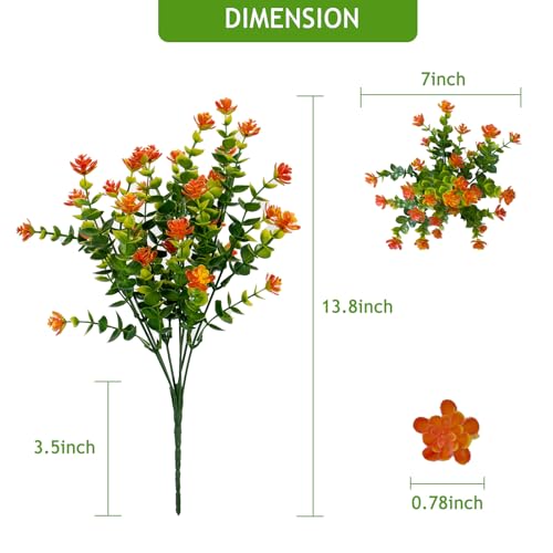 Fall Artificial Flowers for Outdoors, 12 Bundles UV Resistant Artificial Outdoor Flowers, Not-Fading Plastic Faux Fall Flowers for Outdoor Planters for Home Garden Porch Yard Decor, Orange - color: Orange