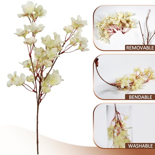Tinsow Artificial Cherry Blossom Peach Flowers Cream White Spring Flowers for Spring Table Centerpiece Wedding Home Decor (6, Ivory) - color: Ivory