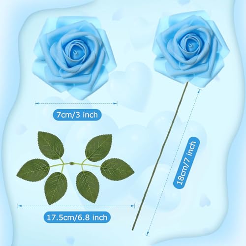 100 Pcs Artificial Foam Rose Flower Faux Bouquet Wedding Fake Rose Gift for Mother's Day Women DIY Bridal Shower Party Table Birthday Home Spring Decor (Light Blue) - color: Light Blue
