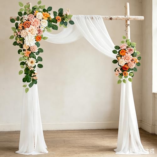 Odouzy Wedding Arch Flowers Kit,Artificial Flower Arch Decor,2pcs Artificial Flower Arrangement for Wedding Decor Reception Backdrop Floral Decorations (Orange White) - color: Orange White