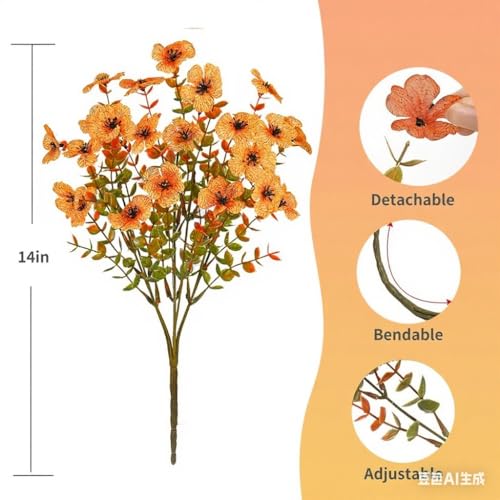 Kingsboomy 12Pcs Artificial Fall Mums Flowers for Outdoors, Fake Faux Plants, Silk Colorful Flowers Eucalyptus Realistic UV Resistant for Outside Home Planter Porch Patio Yard Decor (12, Fall Color) - color: Fall Color