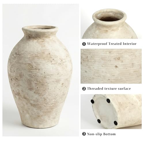 Ceramic Flower Vase, 9 Inch Vintage Large Vase for Living Room, Dining Room, Bathroom Indoor & Outdoor Home Decor - size: 9In