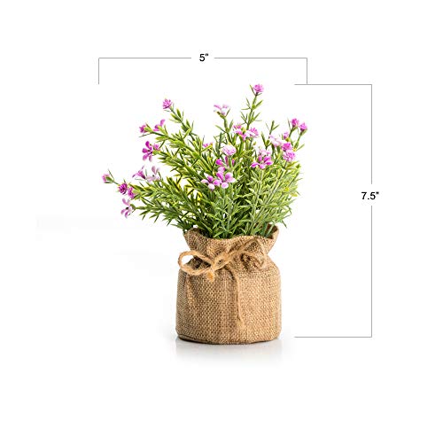 Velener Babys Breath Artificial Flowers in Small Burlap Bag Vases 3Pcs -Gypsophila Faux Flowers Farmhouse Home Coffee Table Bookshelf Office Desk Decorations Kitchen Dining Room Fake Plants Indoor - color: White/Purple/Pink