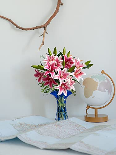 YalzoneMet RUZUQE 2 Pcs 28'' Deep Pink Lily Artificial Flowers Fake Real Touch Lilies 3 Heads Buds Faux Flora for Indoor Home Decor Outdoor Party Easter Lily Flower Table Centerpiece - color: Deep Pink
