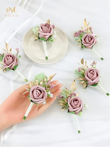 Dusty Pink Faux Foam Rose Boutonnieres for Men Wedding Prom 6Pcs | Artificial Foam Rose Boutonnieres for Wedding Prom Groom Groomsman Homecoming Ceremony Anniversary Party - color: 6pcs Pink Boutonniere