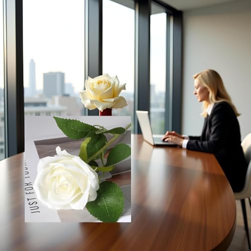 2Pcs White Artificial Silk Roses Long Single Stem Artificial Roses for Home Decor Table Centerpiece Arrangement Valentine's Day Gift (19.68in Tall)