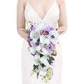 Bridal Bouquets for Bride, 11 Inch Artificial Flowers Bridal Bouquet Cascading Wedding Bouquets for Bride for Wedding Ceremony and Anniversary(White Purple) - color: White Purple
