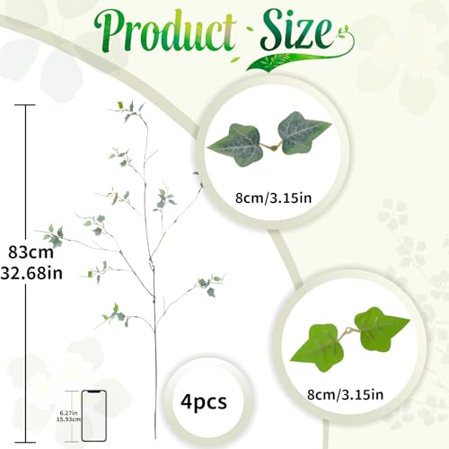 4 Pcs 38.5" Tall All-Green Artificial Branches with Leaves, Realistic Faux Ficus Greenery Stems, Bendable Fake Plant Twigs for Tall Floor Vases, Home Centerpiece, Office & Spring Decor (FS Gray) - color: Fs Gray
