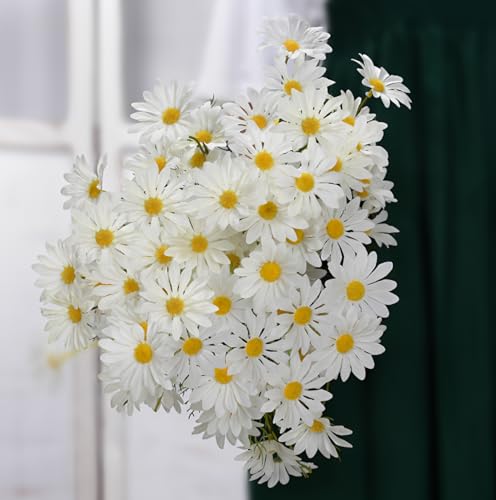 10 Bundles White Artificial Daisy Flowers, 20" UV Resistant Outdoor Fake Wildflowers with Stems & Faux Greenery for Home Garden Vase Table Decor - color: White
