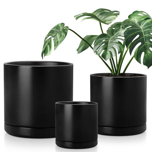 vancasso Ceramic Planters, Plant Pots for Indoor Plants, 6.25+8.25+10.25 Inch Ceramic Pots for Plants, Flower Pots with Drainage Holes (Black, 6.25+8.25+10.25 Inch) - color: Black, size: 6.25 + 8.25 + 10.25 Inch