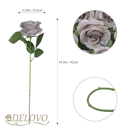 52pcs Grey Roses Artificial Flowers Fake Flowers Silk Roses with Stems for DIY Wedding Bouquets Bridal Shower Centerpieces Arrangements Party Home Decorations - color: Grey