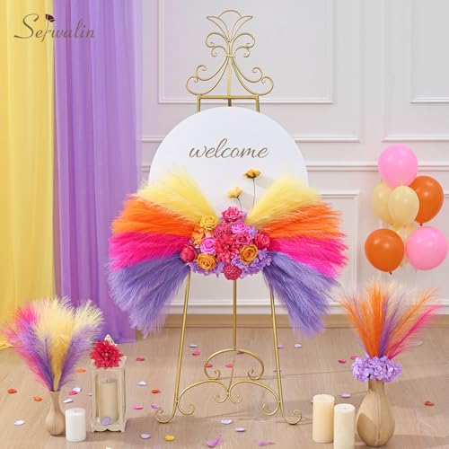 Serwalin 6PCS Pampas Grass Decor, 17.7Inch Bright Orange Hot Pink Artificial Pampas Grass Fluffy Fake Pompas Vase Filler Flower Arrangement for Home Wedding Decor - color: A Bright Orange Hot Pink, size: 17 Inch 6 Pcs