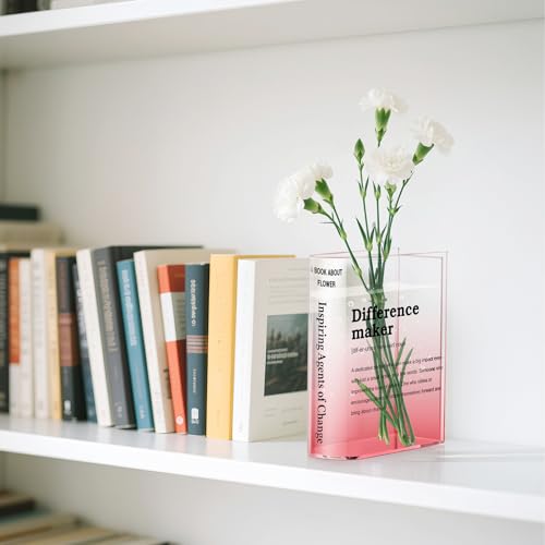 BuyCard Clear Acrylic Book Vase with Difference Maker, Transparent Decorative Flower Vase, Bookshelf Decor,Unique Stuff for Book Lovers, Motivational Gift, Pink - color: Gradient Pink