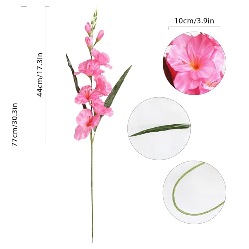 IPOPU Pink Gladiolus Artificial Flowers 30.3 in Long Stem 10 PCS Faux Silk Gladiolus Flowers for Home Wedding Office Decoration(Pink) - color: Pink