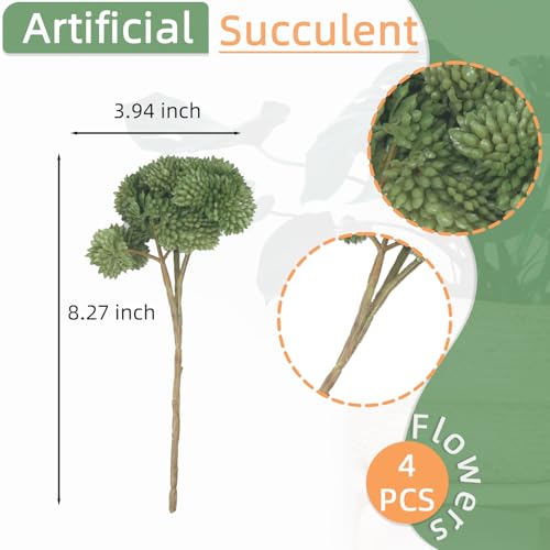 4PCS Artificial Succulent Flower, Plastic Plants Green Artificial Plants for Home Garden, Party, Bedroom Office Decorations, Wedding Decorations(Dark Green) - color: Dark Green, size: 4PCS