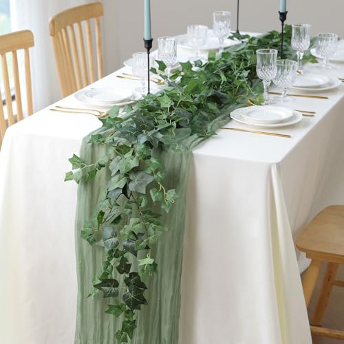 Mizii 3 Strands Artificial Vines Ivy Garland 74" Fake Vine with Silk Green Leaves Faux Hanging Plants Greenery Decoration for Outdoors Wedding Party Indoor Bedroom Home Wall Room Decor (Green) - color: Green