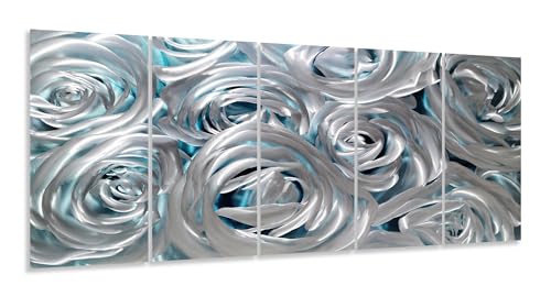 YHSKY ARTS Huge Silver Flower Metal Wall Art Hand Crafted Sculpture Set for Living Room Decor - color: Rose Art, size: 64x24IN
