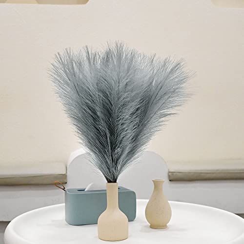 6 PCS Faux Pampas Grass Arrangement - 18"/45cm Artificial Fluffy Pompous Grass Stems for Boho Chic Home and Wedding Decor (Grey) - color: E2- Grey