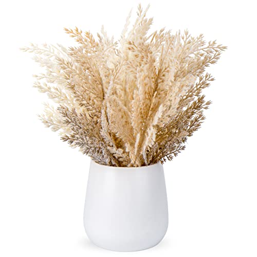 Faux Pampas Grass with Vase, Artificial Pampas Grass Flowers Bouquet Plant Fluffy Boho Home Decor Fake Pompass Pompous Grass Floral Arrangement for Wedding Party Table Room Decorations Broze - color: Broze