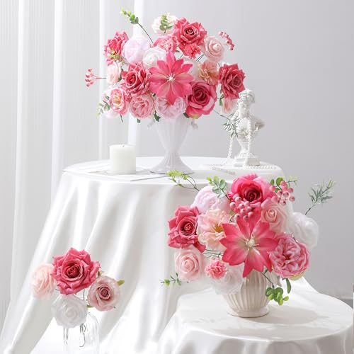 Floweroyal Artificial Flowers Fake Rose Flowers Dahlia with Stems for DIY Wedding Bridal Bouquets, Baby Shower, Floral Arrangement, Table Centerpieces, Home Decorations - color: A Abby Hot Pink