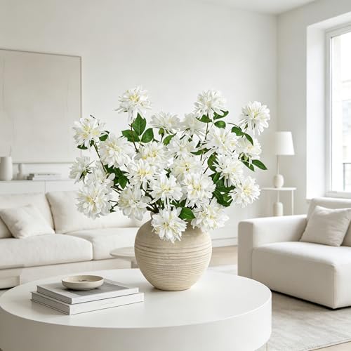 5 Pcs 27" Artificial Silk Flowers for Vase, Realistic Faux Floral Arrangement with Long Stems, Fake Rosa Banksiae Flower DIY for Wedding Centerpiece, Home Party Indoor Vase Decor - White - color: White