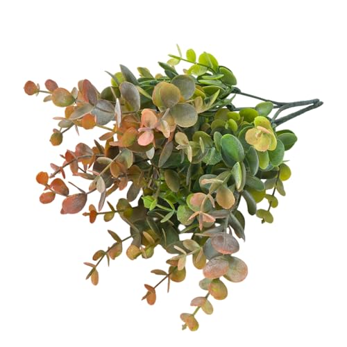 8 Bundles Multi Colored Artificial Eucalyptus Leaves, Plastic Plants, Outdoor Plants, Indoor Decorative Artificial Plants, Porch Window Frames, Green Plant Decorations (8, Grey Orange) - color: Grey Orange
