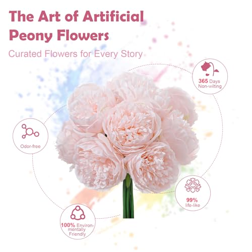 10PCS Pink Realistic Silk Peonies Bouquet, Waterproof & UV Resistant Faux Peony Flowers, All-Weather Artificial Stems for Outdoor, Grave, Wedding Centerpiece & Home Decor - color: Pink
