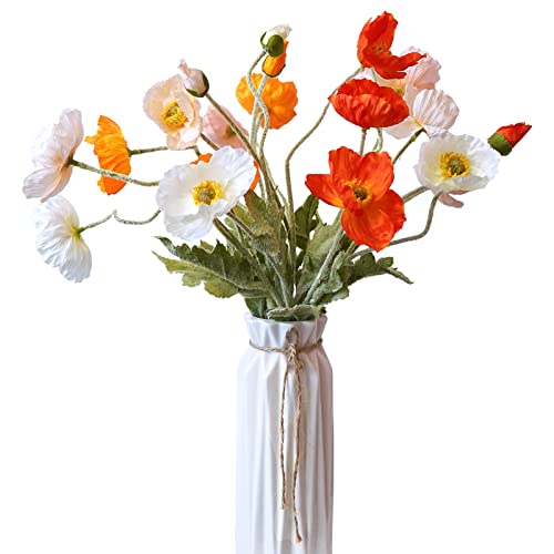 Artificial Flowers 5Pcs Poppies Flowers Artificial Silk Flowers for Home Office Wedding Outdoor Decor (Mixed Colors) - color: Mixed Colors