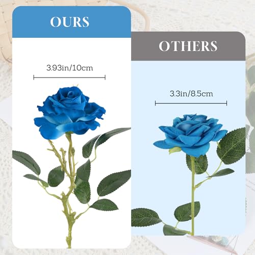 6Pcs Blue Rose Artificial Flowers Long Stem Velvet Roses Real Touch Fake Flowers for Floral Arrangements Home Wedding Dining Table Party Garden Decoration(Blue) - color: Blue