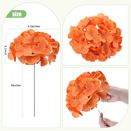 AVIVIHO 65pcs Fake Flowers Orange Hydrangea Artificial Flowers Bulk (Not Squished, No Steaming Need) Silk Flowers with Stems for Wedding Decor,Home,Baby Shower,Table Centerpieces Decoration - color: Orange, size: Medium