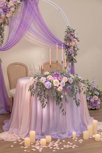 TINGE TIME Artificial Sweetheart Flower Swag with Tablecloth and Table Runner, Pack of 3 Floral Arrangement for Wedding Sweetheart Table Centerpiece Decoration (Violet & Misty Rose) - color: Violet&mistyrose