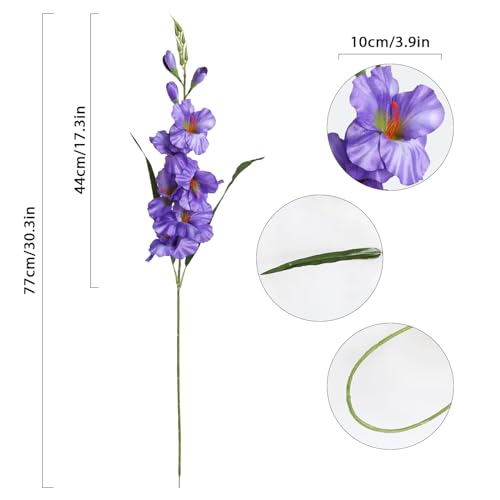 IPOPU Gladiolus Artificial Flowers Purple Gladiolus Flowers 10 PCS 30.3 in Silk Gladiolus Flowers with Stems Artificial Gladiolus Flowers for Home Wedding Office Decoration(Purple) - color: Purple