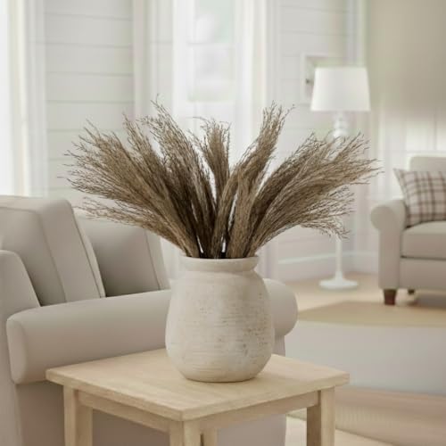 SIDUCAL Ceramic Rustic Farmhouse Vase | 7.3 Inch Pottery Decorative Flower for Home Decor | Sand Glaze Finish Boho Vase for Table, Living Room, Bathroom Decoration, Shelf Decor, Mantel, White - color: 18077-white