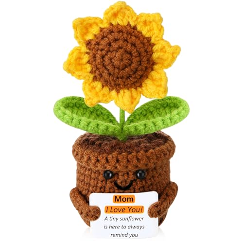 Mothers Day Mom Gifts from Daughter Son Crochet Sunflower Gifts for Mom Women I Love You Birthday Gifts for Women Mother in Law