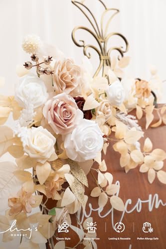 Ling's moment 2pcs Wedding Flowers Garland Artificial Floral Swag Arch Decorations Greenery Arrangements White & Beige Ceremony Reception Garden Easel Wall Entryway Outdoor Board(NOT Include Sign) - color: White & Beige & Blush