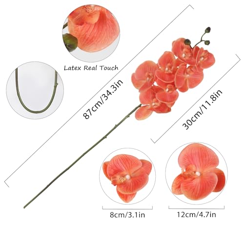 IPOPU Orange Orchid Artificial Flowers 34.3" Real Touch Fake Orchid Latex Orange Silk Flowers Phalaenopsis Branches for Home Party Wedding Bridal Shower Decoration, 2pcs Orange - color: Orange