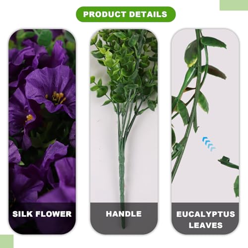 ADXORA 12 Bundles Morning Glory Artificial Flowers for Outdoor Decoration UV Resistant Fake Plastic Plants Artificial Greenery for Indoor Outdoor Garden Patio Window Box Home Decor - color: Dark Purple