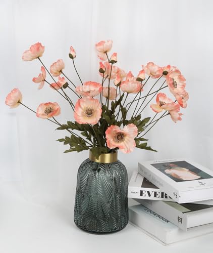 IPOPU Fake Poppies Coral Pink Silk Flowers 6pcs Artificial Poppies Realistic Faux Flowers for Wedding Centerpieces for Tables Bridal Shower Party Decorations (Coral Pink) - color: Coral Pink