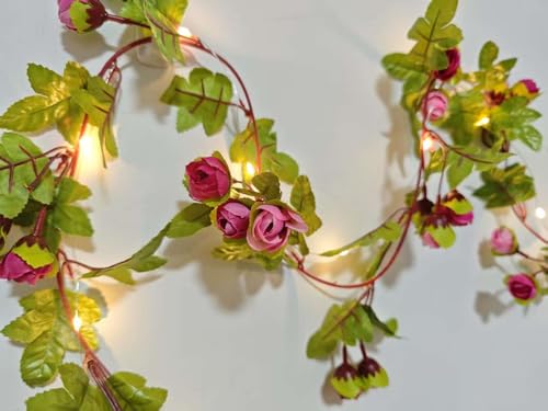 Fantasee Artificial Rose Vine Garland Lights 20 LED 45 Flowers USB Operated Flower Garland Fairy Lights for Wedding Valentine's Day Home Garden Arch Party Birthday Decor (Deep Pink, 6FT) - color: Deep Pink
