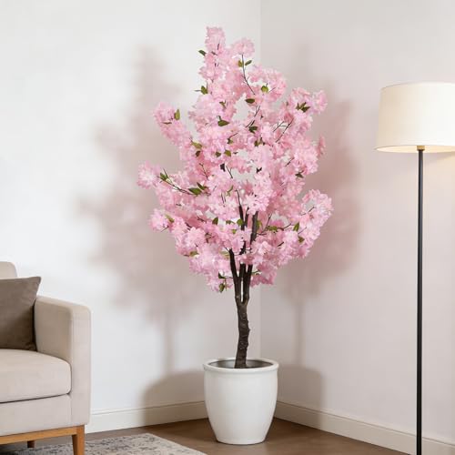 Pink Artificial Cherry Blossoms Tree Faux Cherry Blossom Tree Indoor Beautiful Trees for Home Christmas New Year Decor - color: Pink-ap27