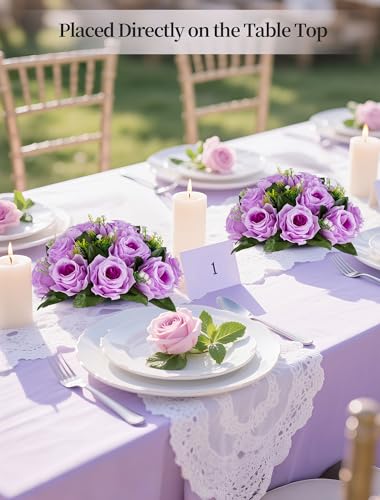 BLOSMON Flower Balls Wedding Rose Centerpieces: 10 Pcs Lilac Fake Flowers Lilac Kissing Balls Decor Lilac Artificial Floral Arrangements Flower Bouquet of Roses Home Party Table DIY Decorations - color: Lilac