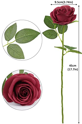 JUSMAI 30pcs Roses Artificial Flowers Fake Flowers with Long Stems Burgundy Silk Flowers for Wedding Bouquet Centerpices Decorations Party Bridal Baby Shower Home Decor - color: Burgundy, size: 30PCS