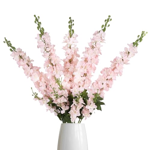 IPOPU 43.3" Pink Delphinium Artificial Flowers 5PCS Faux Delphinium Flowers Larkspur Long Stem Artificial Flowers for Wedding Table Centerpieces Home Garden Decor(Pink) - color: Pink