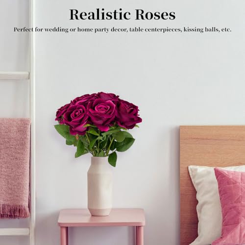 10 PCS Artificial Roses with Long Stems Silk Flowers Realistic Foam Flowers Fake Roses for Valentine's Day Home Wedding Halloween Decor(Rose Red) - color: Rose Red