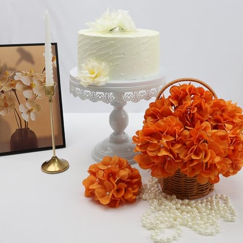 Orange Hydrangea Artificial Flowers Bulk with Stems 64 Pcs | Faux Silk Hydrangeas Flower Heads with Stems for Wedding Arch Table Centerpieces Home Garden Baby Shower Party Decoration - color: Orange